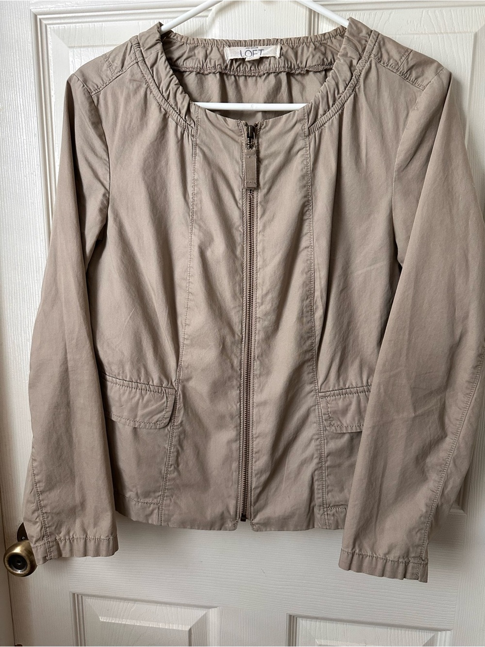LOFT Taupe Utility Zip-Front Jacket Petite Medium
